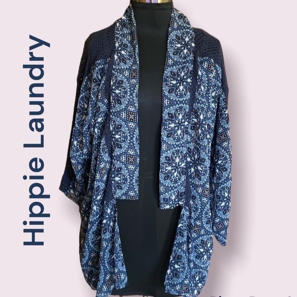 ✌️HIPPIE laundry open front kimono blue and white Medium - Picture 2 of 15